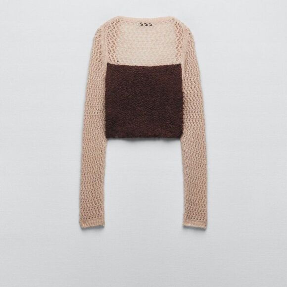 Zara wool blend long sleeve fuzzy knit crop top - Picture 5 of 7